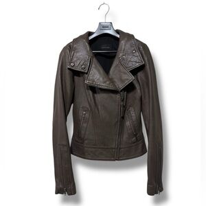Mackage x Aritzia Kenya Taupe/Olive Lambskin Leather Biker Moto Jacket Size XS